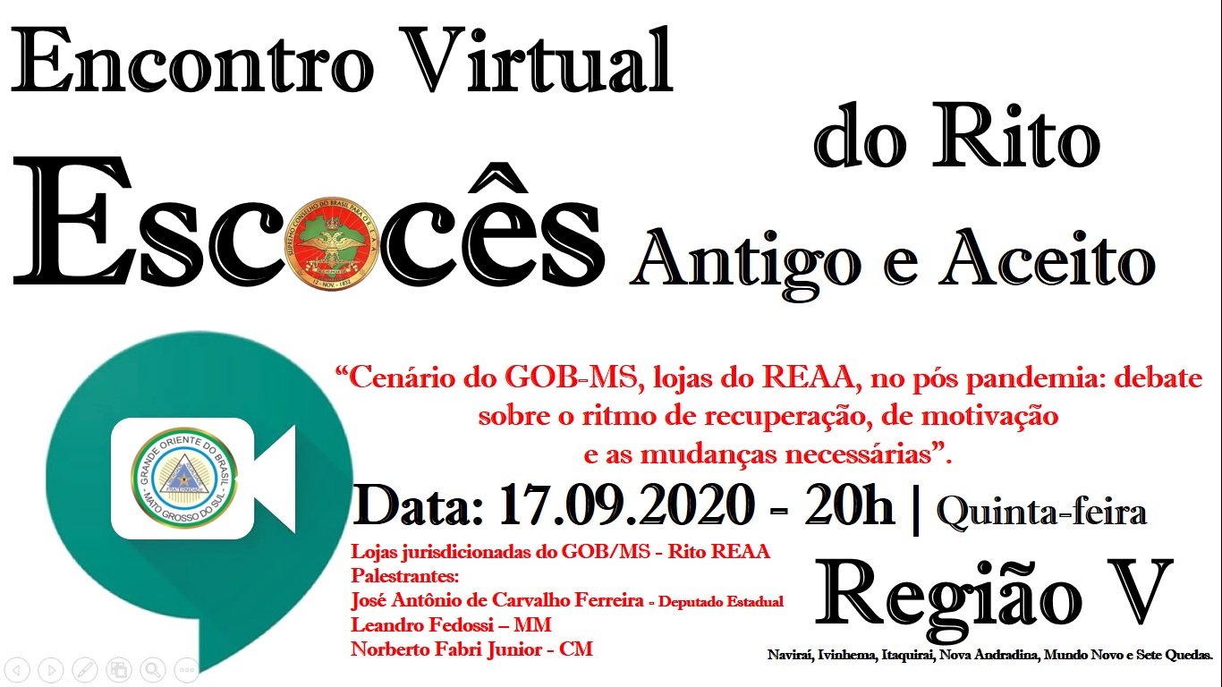 You are currently viewing 1º Encontro do REAA – Região V no Mato Grosso do Sul, modalidade VIRTUAL