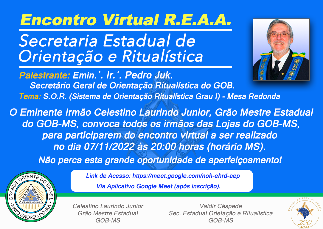 Read more about the article Encontro Virtual REAA do GOB-MS Dia 07/11/2022
