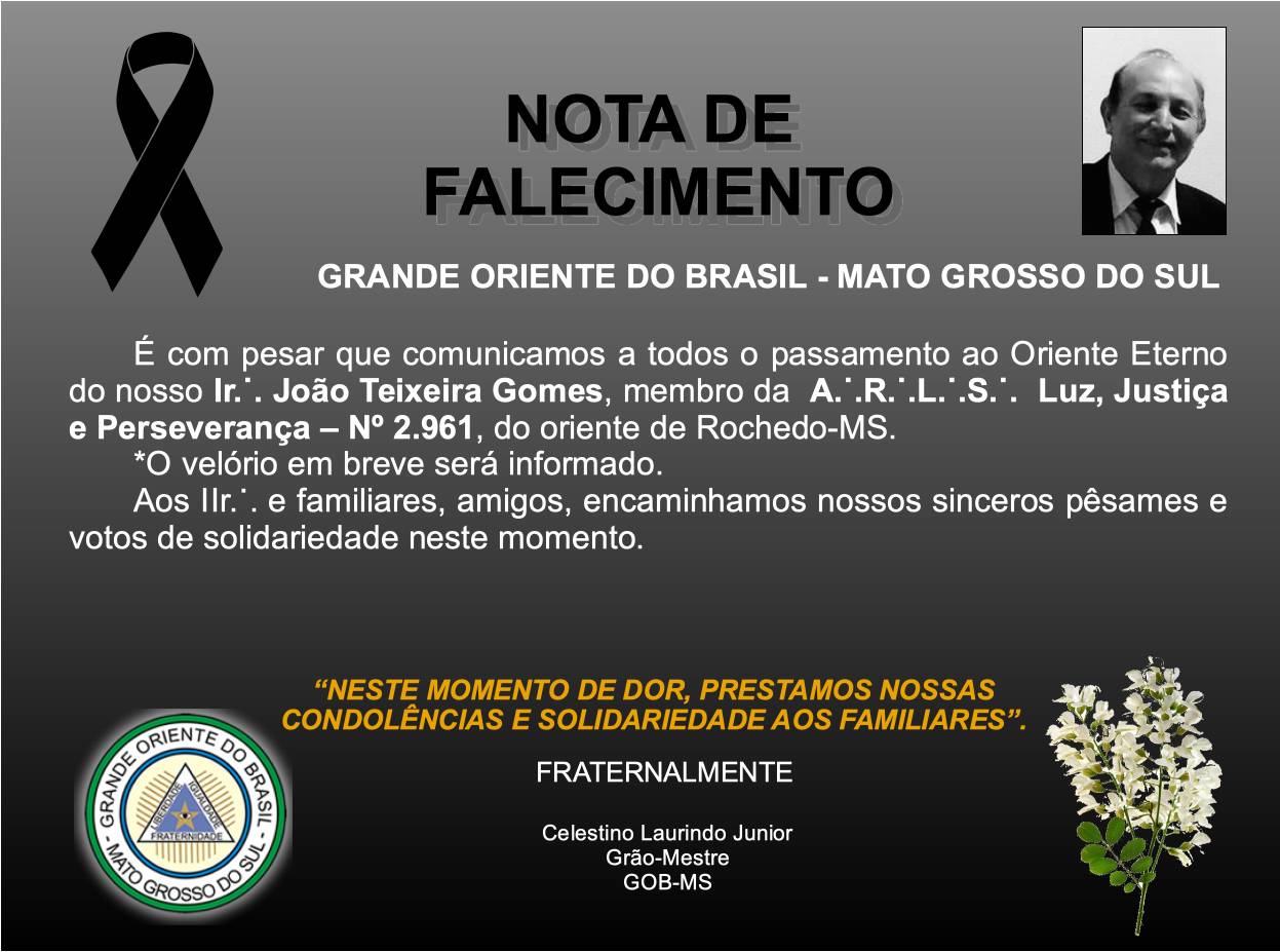 Read more about the article Nota de Falecimento do Irmão João Teixeira Gomes