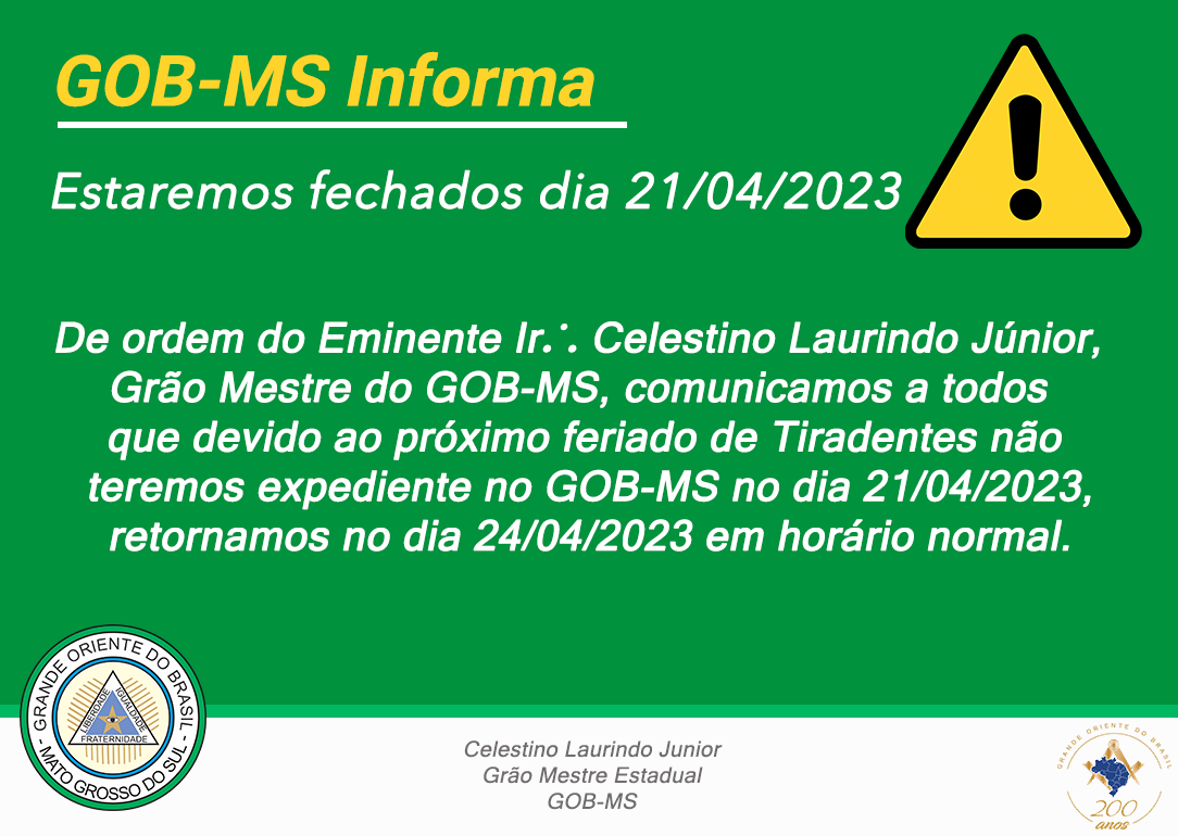 Read more about the article GOB-MS Não Atenderá Dia 21/04/2023