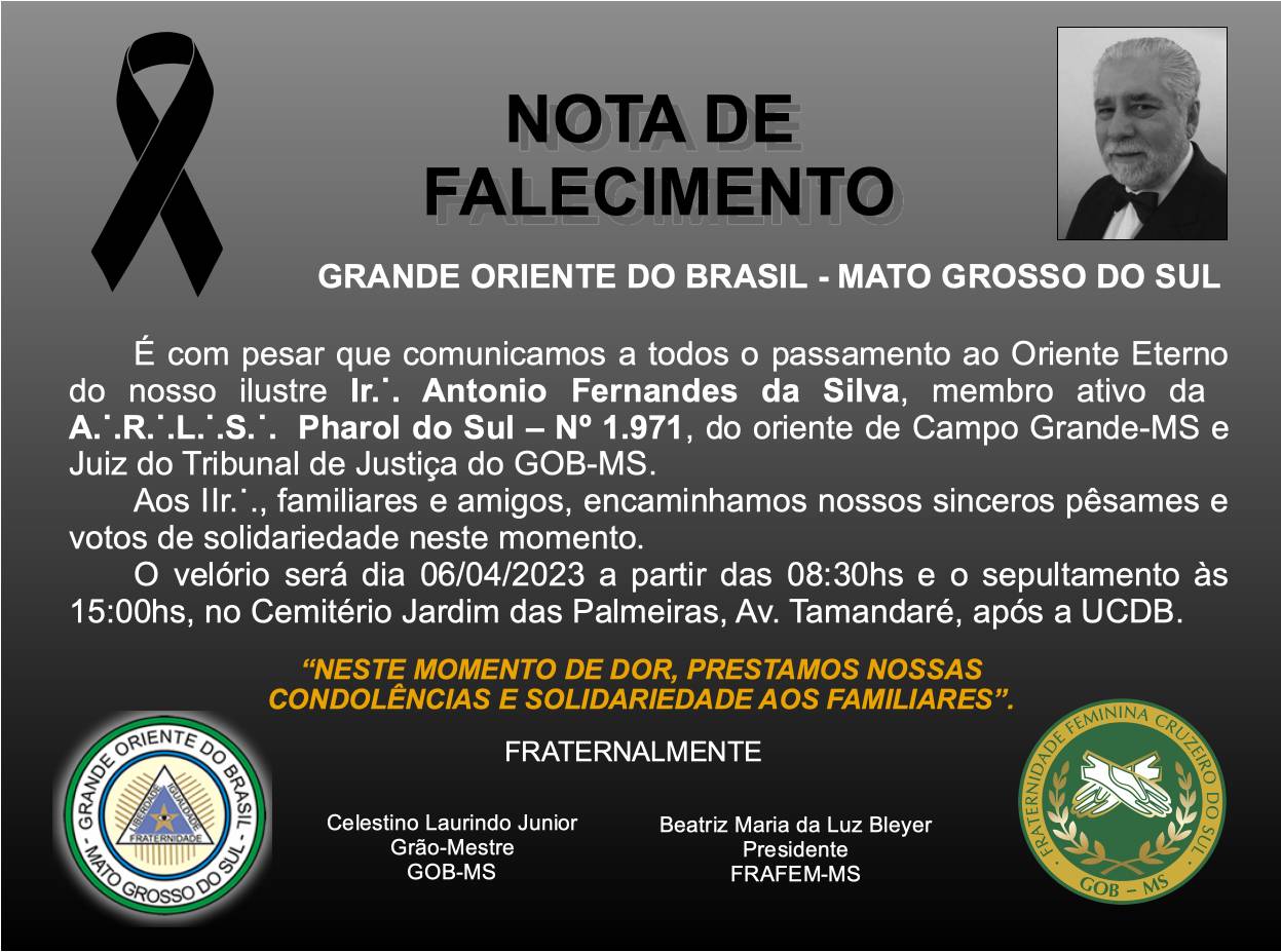 Read more about the article Nota de Falecimento do Irmão Antonio Fernandes da Silva