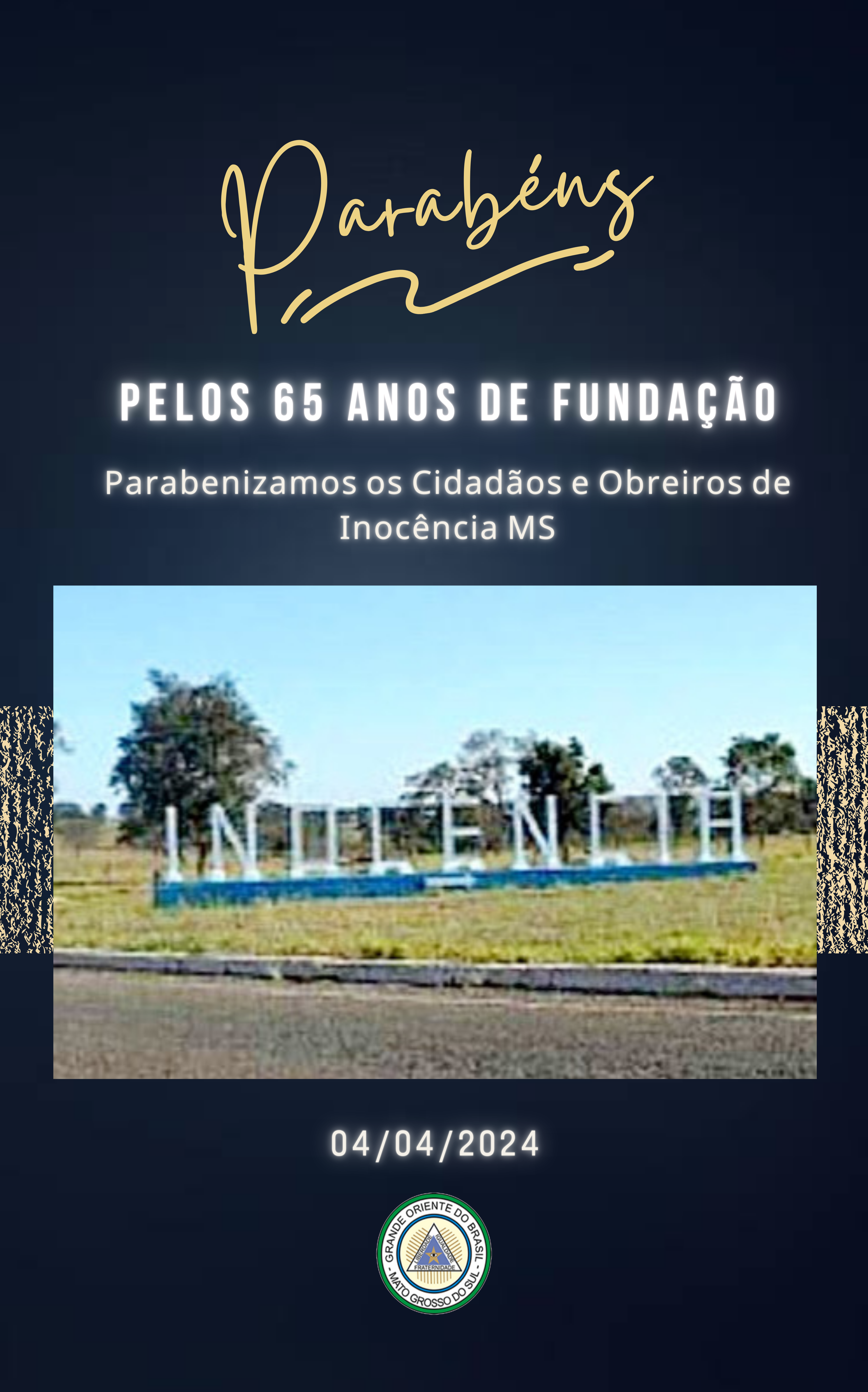 Read more about the article Parabéns aos Obreiros e Cidadãos de Inocência MS pelos 65 anos de Fundação !